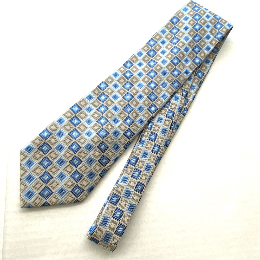 Croft & Barrow Men's Tan & Blue Geometric Silk Necktie